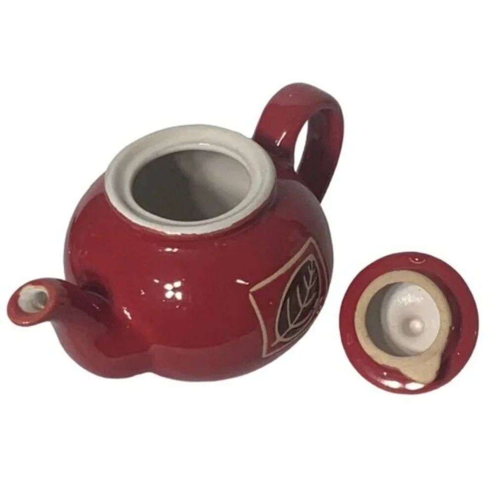 Teapot Vintage Hand Painted Ceramic Multipurpose Mini Earth Tone Rustic Red